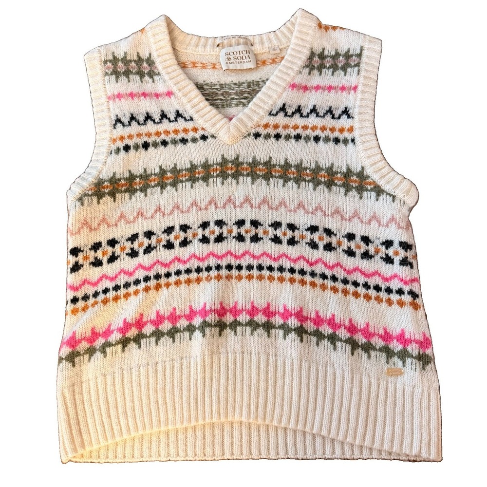 Scotch & Soda Womens Sweater Vest M Fair Isle Knit V-Neck Alpaca Wool Blend Fall
